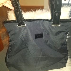 Calvin Klein Tote style bag, Navy w/ black patent & silver accents.